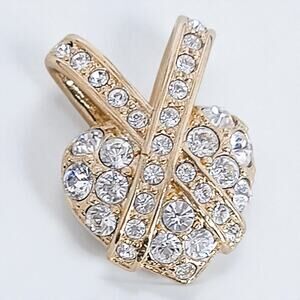 Vintage Nolan Miller Slide Heart Pendant Criss Cross Rhinestone Crystal Designer